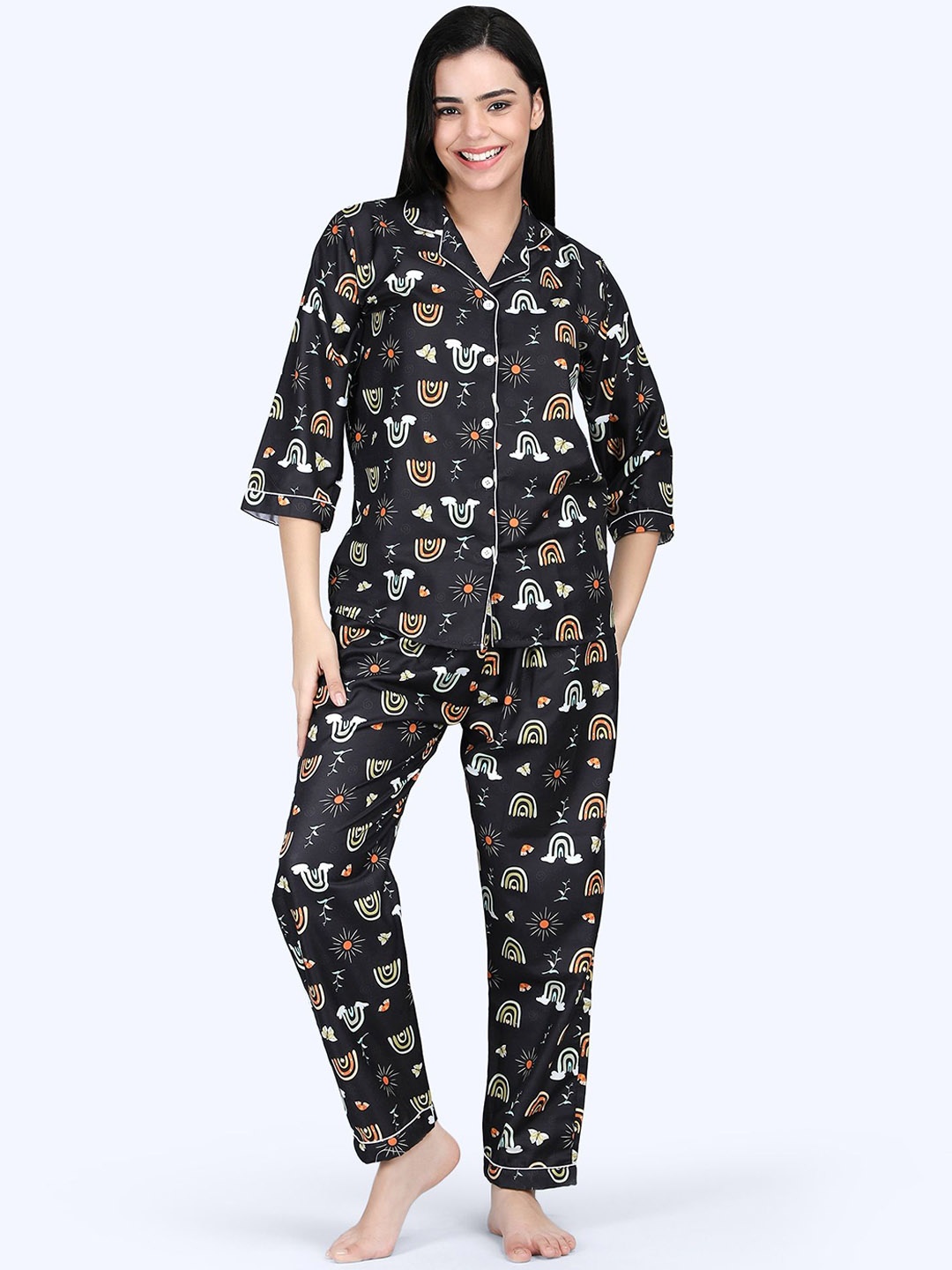 

ALL ABOUT HER Women Printed Night suit, Black