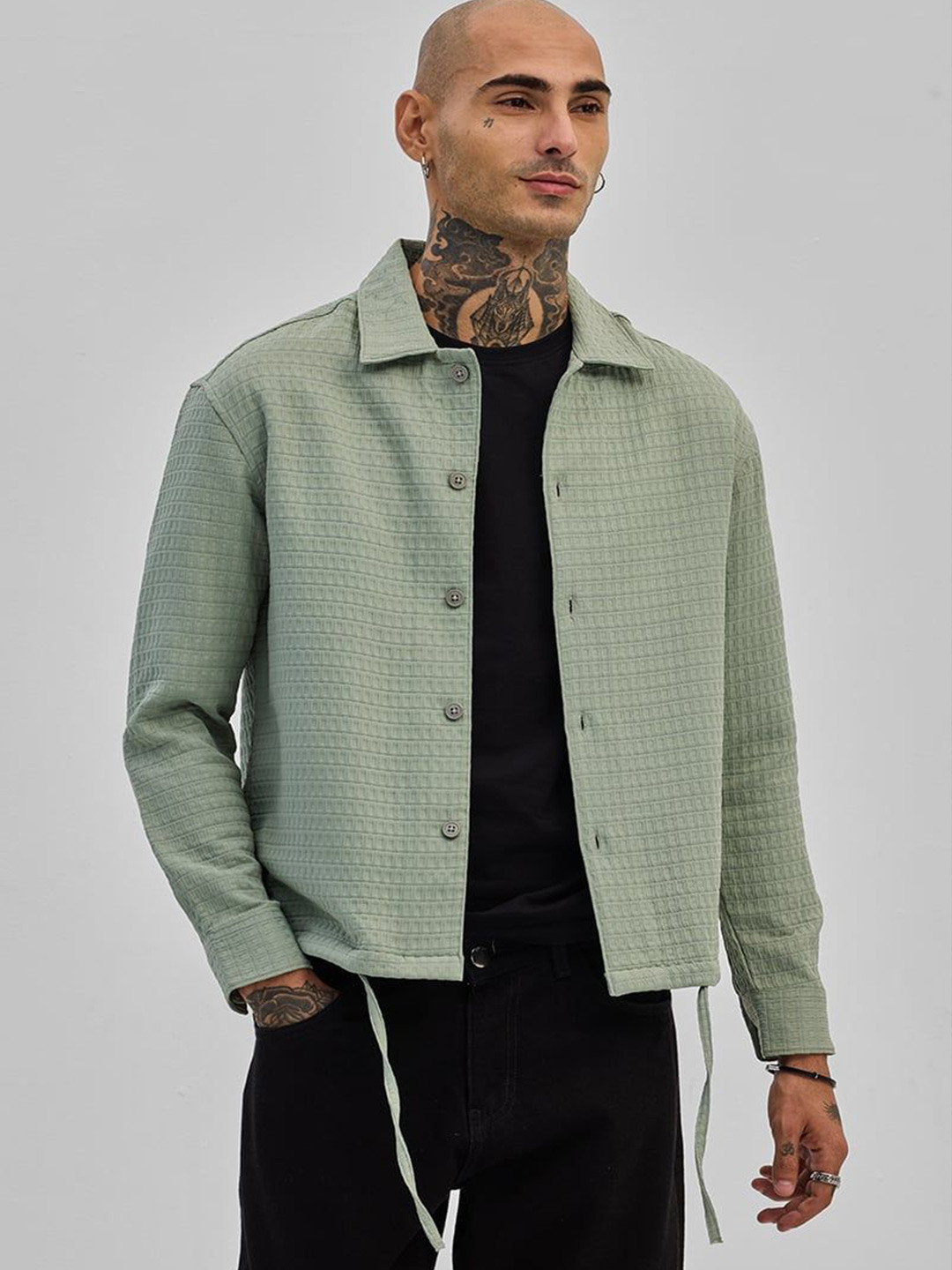 

Snitch Self Design Textured Relaxed Fit Shirt, Grey