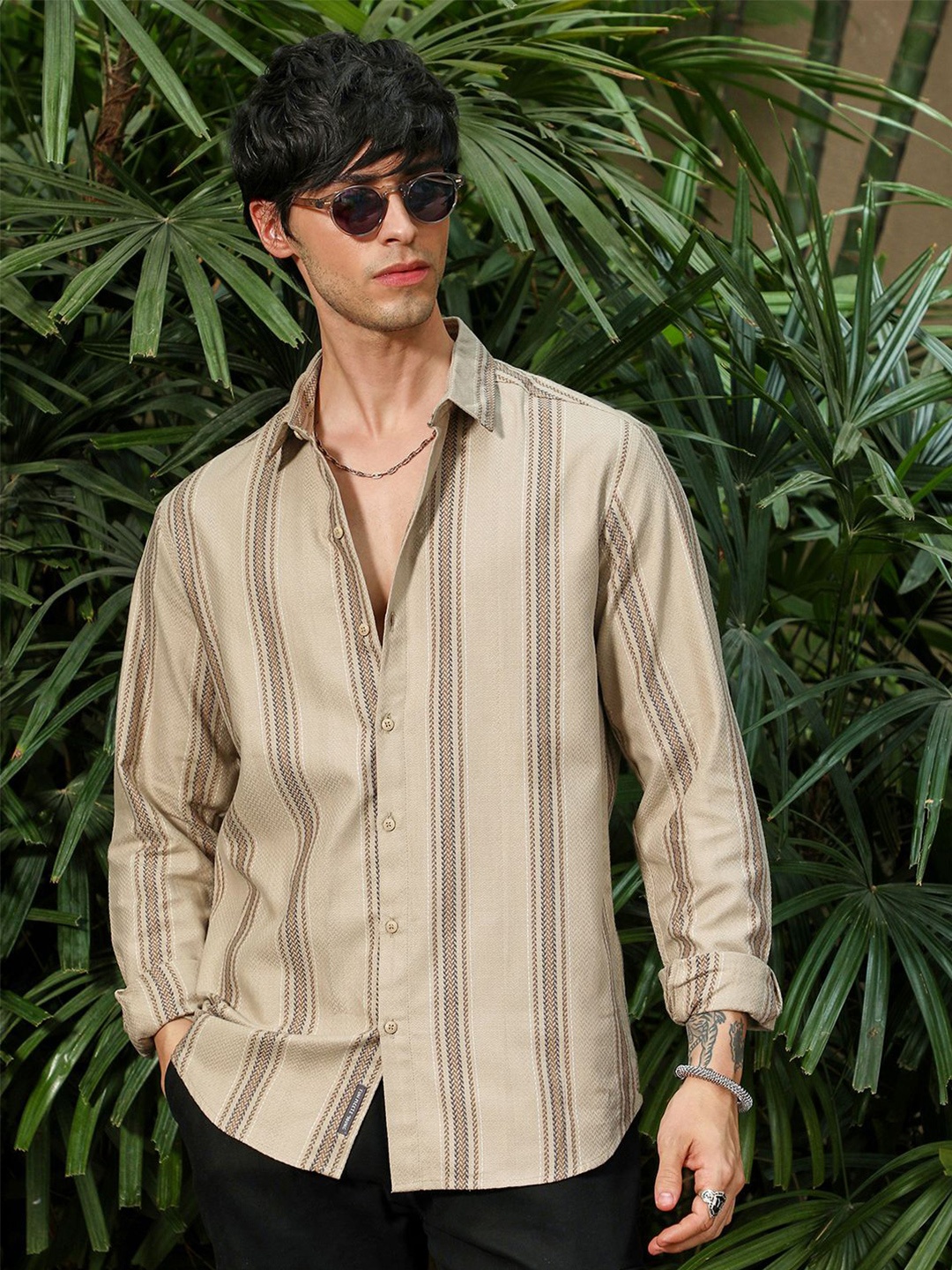 

Campus Sutra Men Comfort Multi Stripes Striped Casual Shirt, Beige
