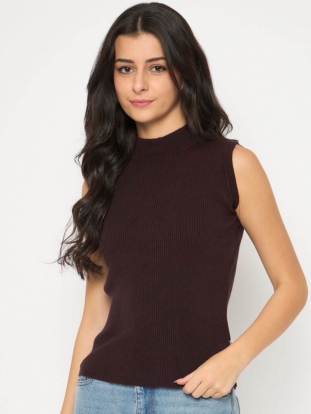 

Madame Women Round Neck Sweater Vest, Brown