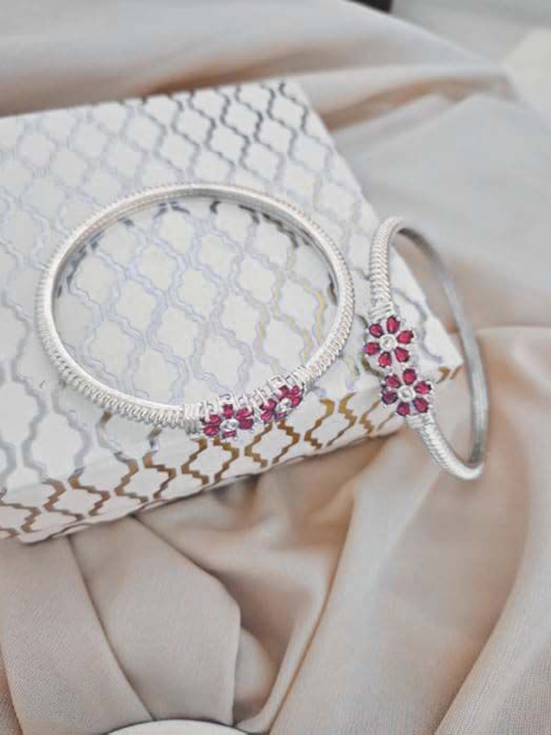 

Zevarly Set Of 2 Silver-Plated American Diamond Stone Studded Bangles