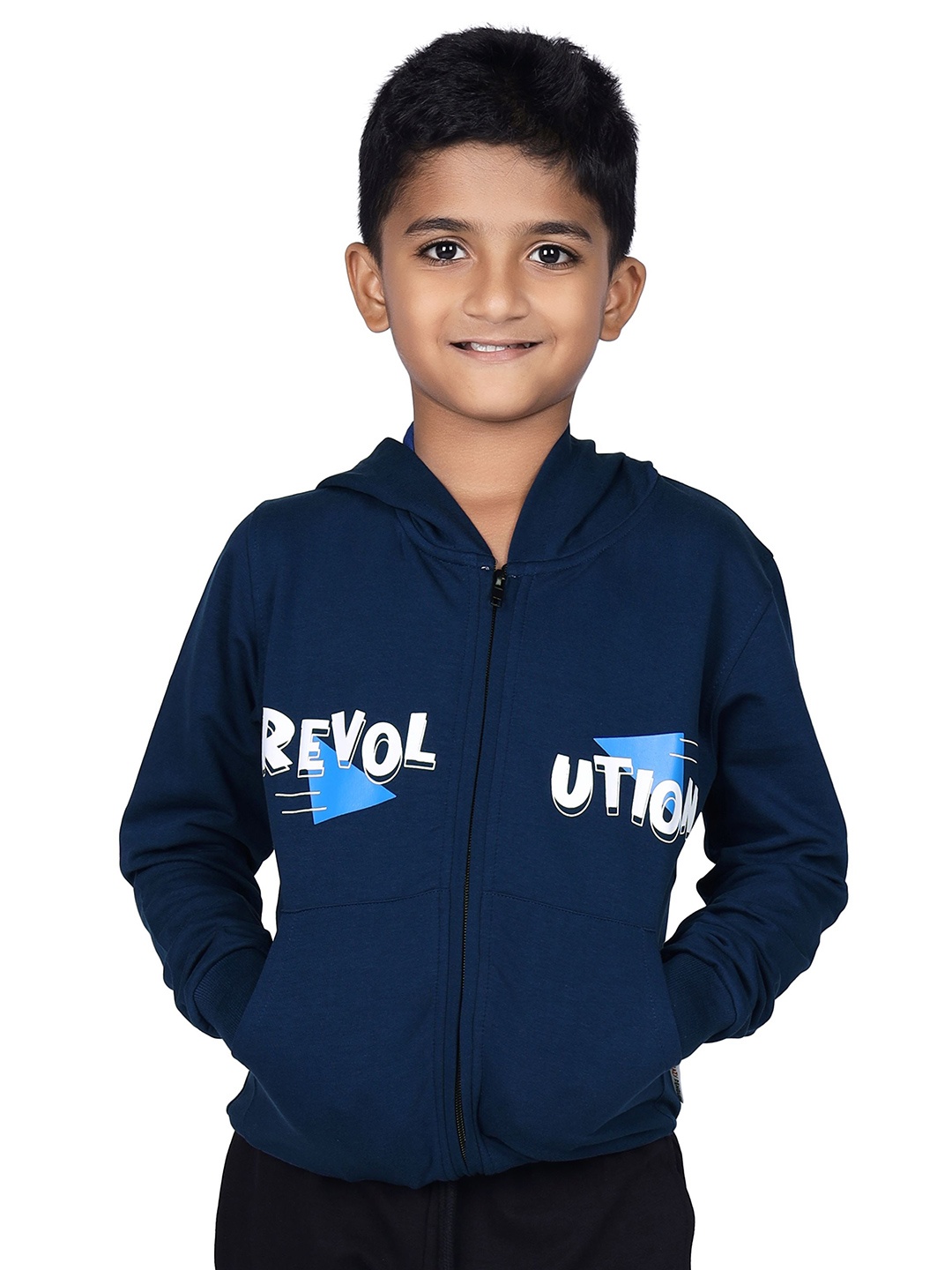 

CRAZYPENGUIN ELITE Boys Typography Printed Hooded Sweatshirt, Blue