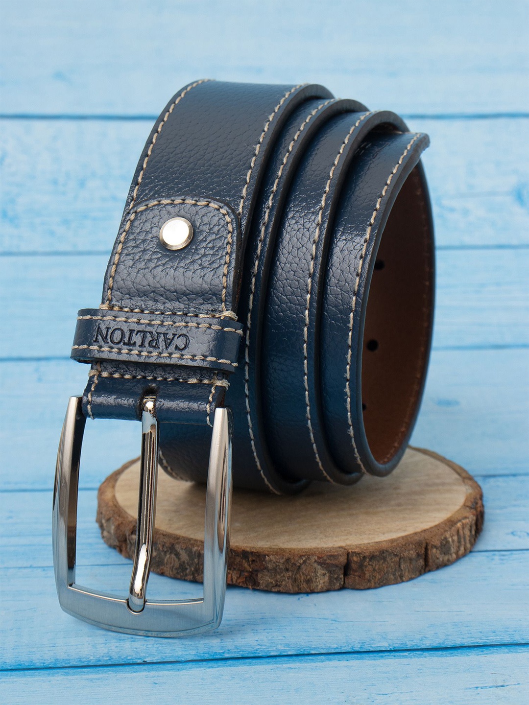 

Carlton London Men Textured Leather Belt, Blue