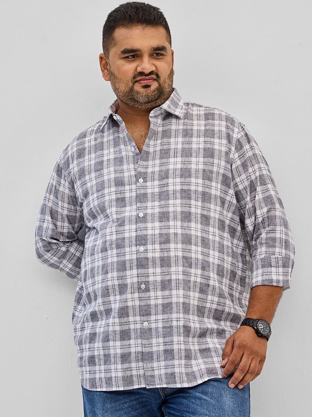 

Snitch Men Classic Fit Tartan Checked Casual Shirt, Grey