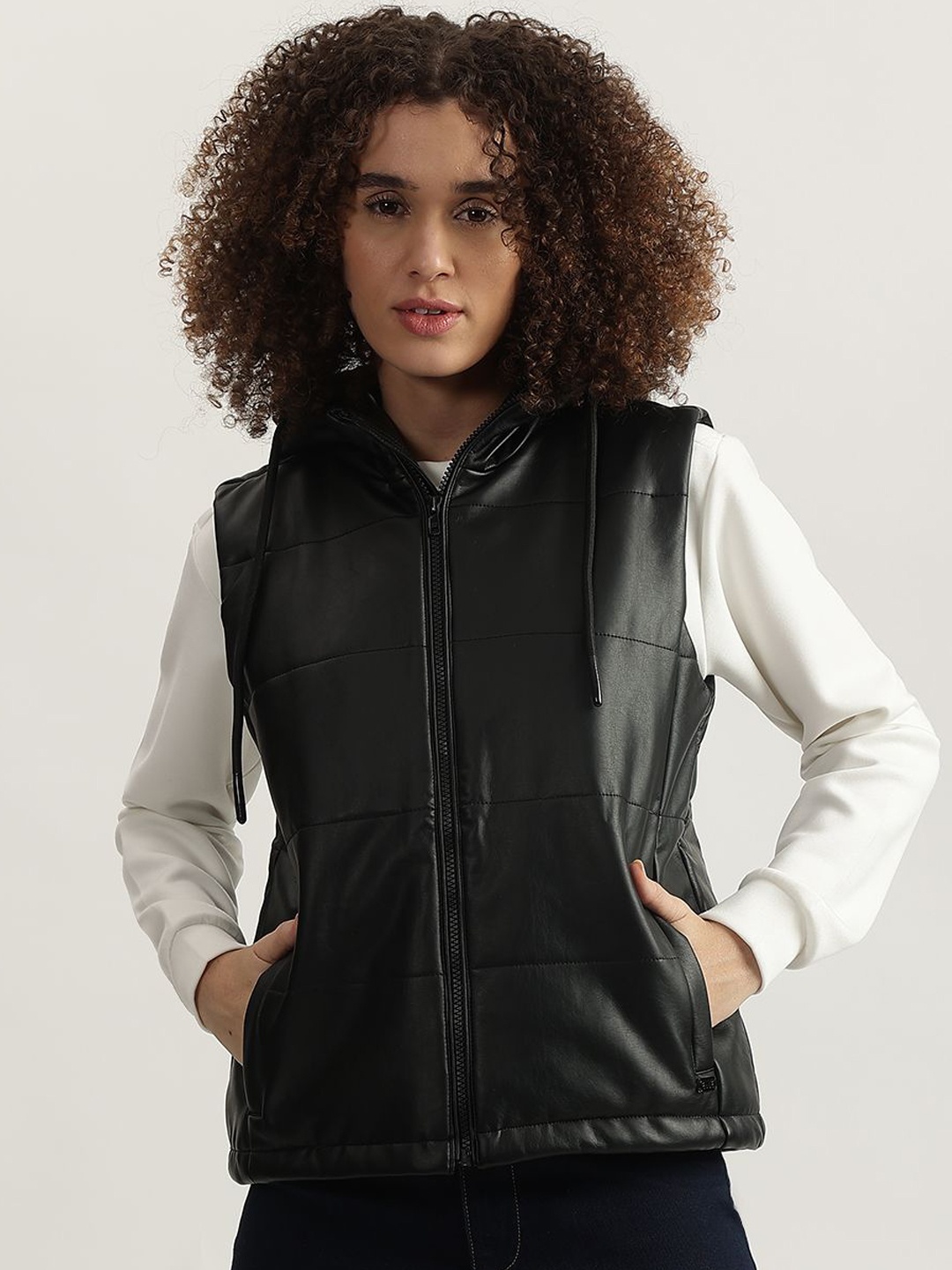 

ELLE Solid Hooded Jacket, Black