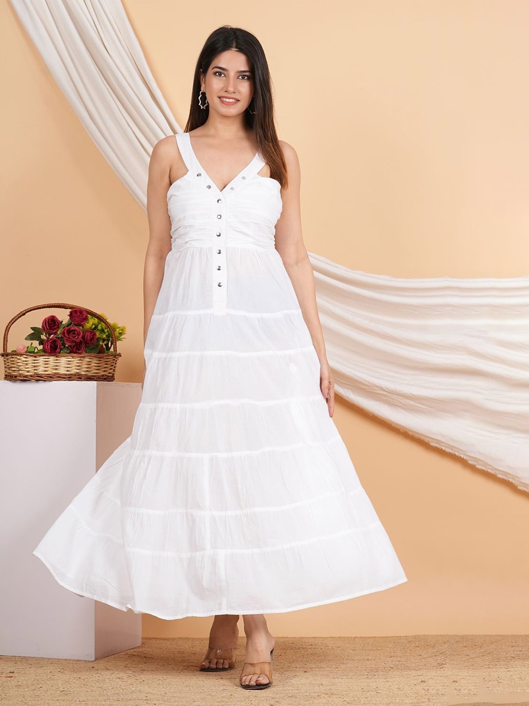 

IKRASS Women V-Neck Sleeveless Maxi Dress, White