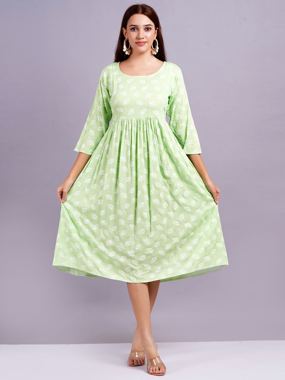 

JC4U Women Tropical Printed Fit & Flare Dress, Green