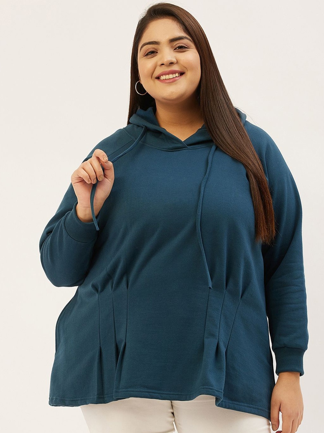 

theRebelinme Women Plus Size Long Sleeves Hooded Sweatshirt, Teal