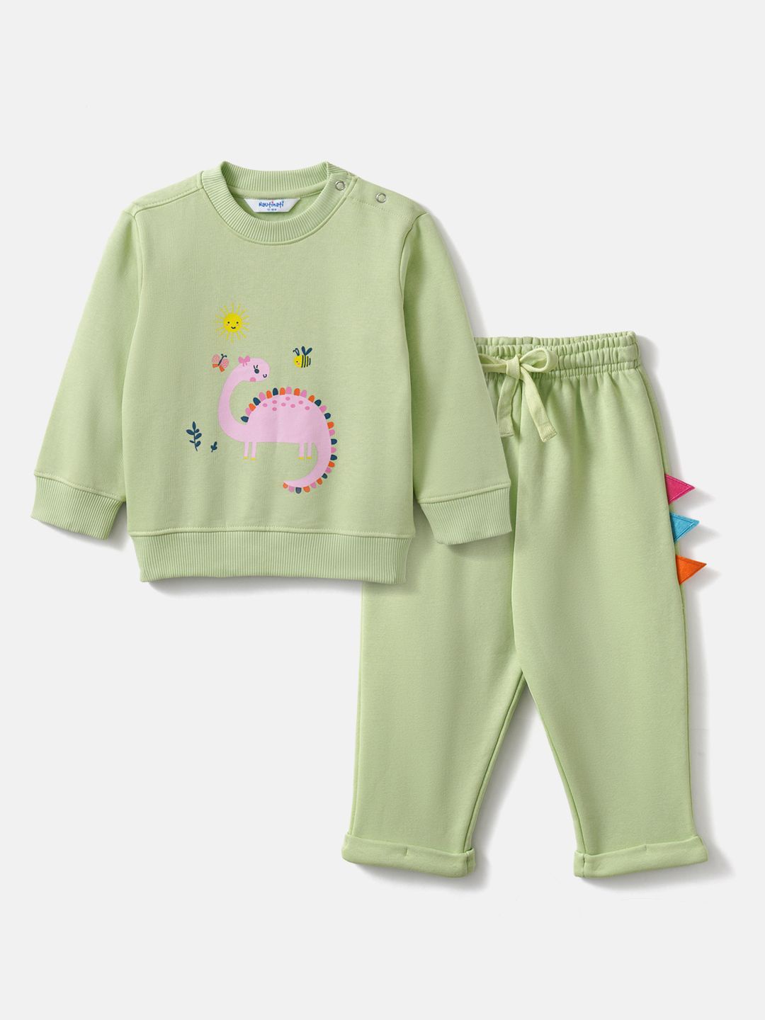 

Nauti Nati Infants Graphic Printed Fleece Sweatshirt With Joggers, Green