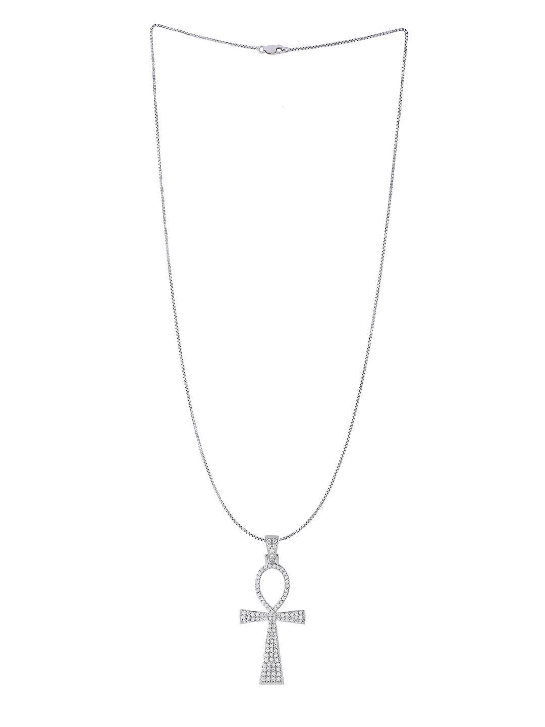 

Raf the label 925 Sterling Silver-Plated CZ-Studded Ankh Cross Shaped Pendant & Chain
