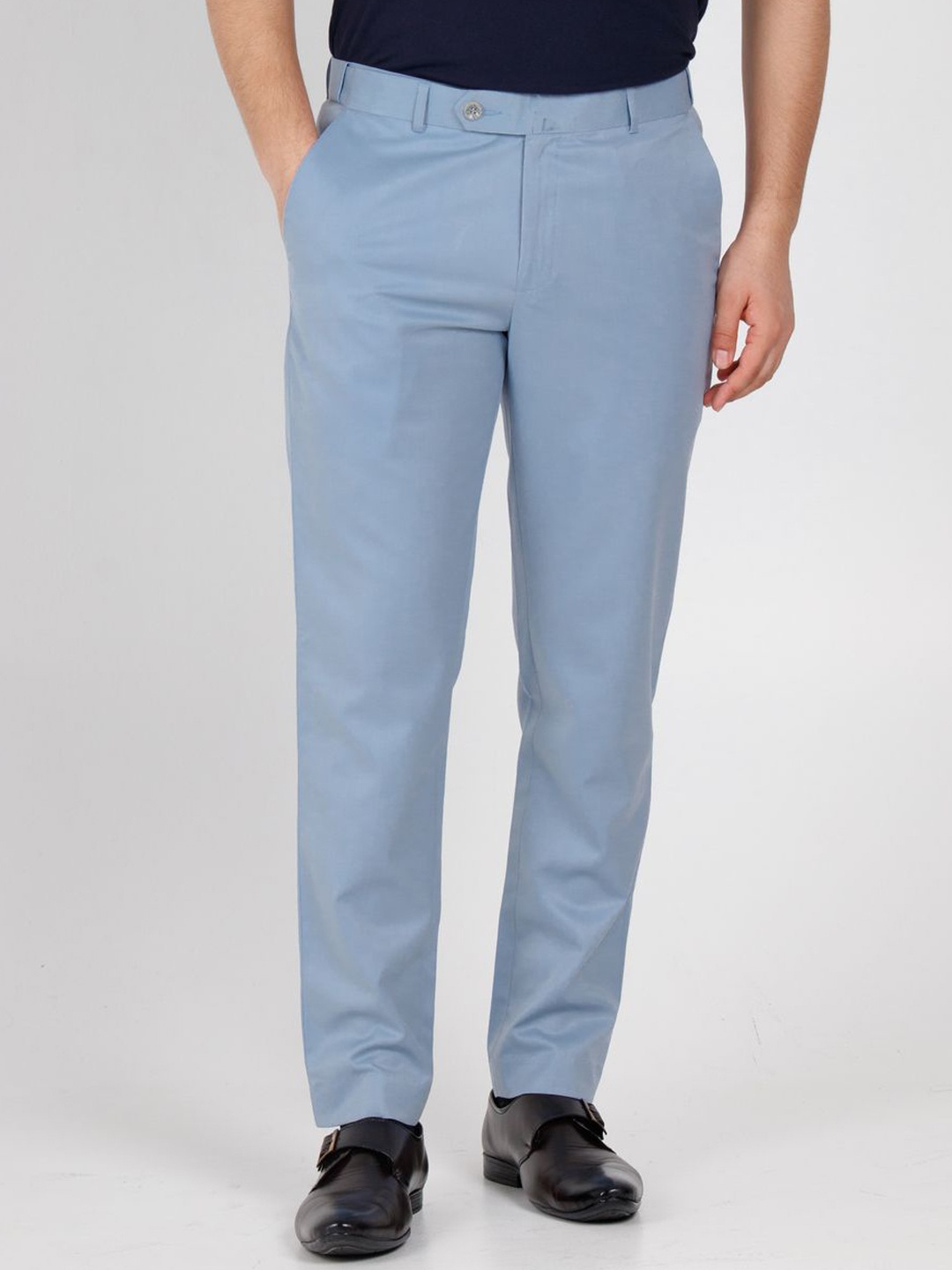 

Muffynn Men Relaxed Mid-Rise Formal Trousers, Blue