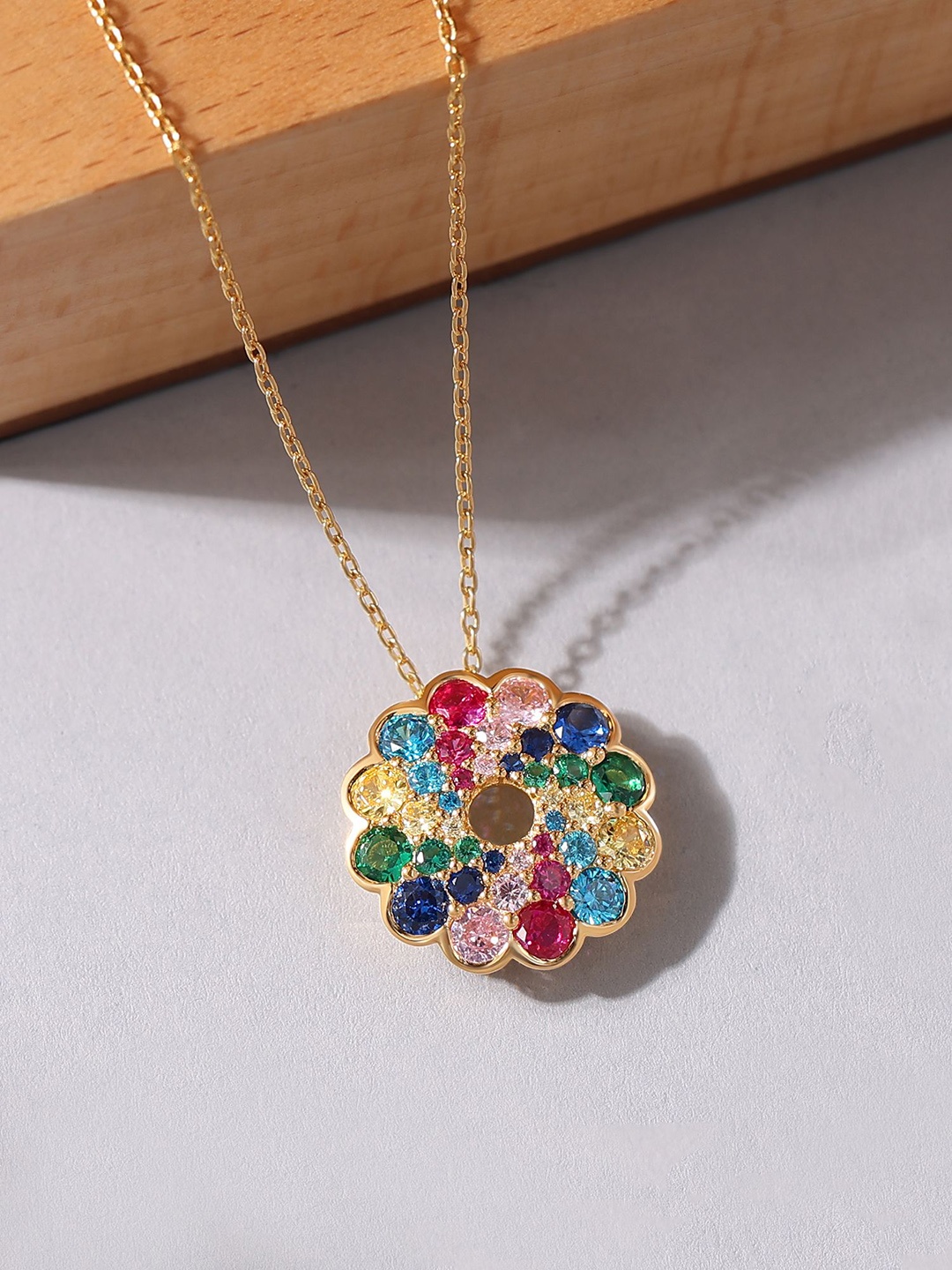 

Ornate Jewels 18KT Gold-Plated 925 Sterling Silver CZ-Stone Studded Pendant with Chain