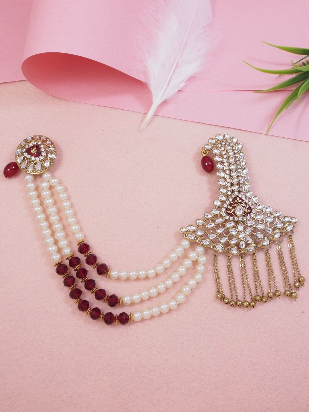 

I Jewels Gold Plated Kundan Studded Safa Kalangi Brooch
