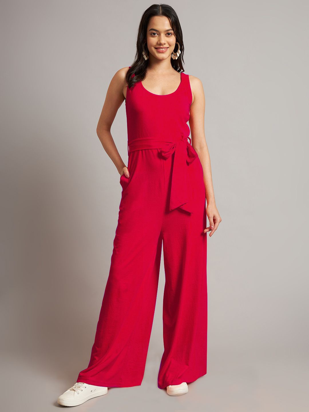 

BRINNS Cotton Round Neck Basic Jumpsuit, Red