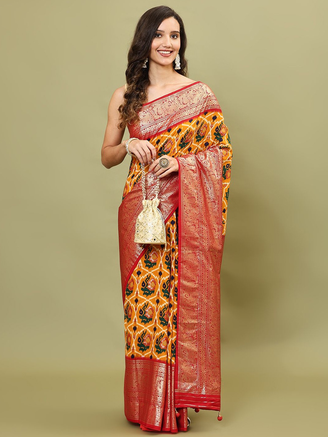 

Meena Bazaar Abstract Printed Art Silk Saree, Mustard