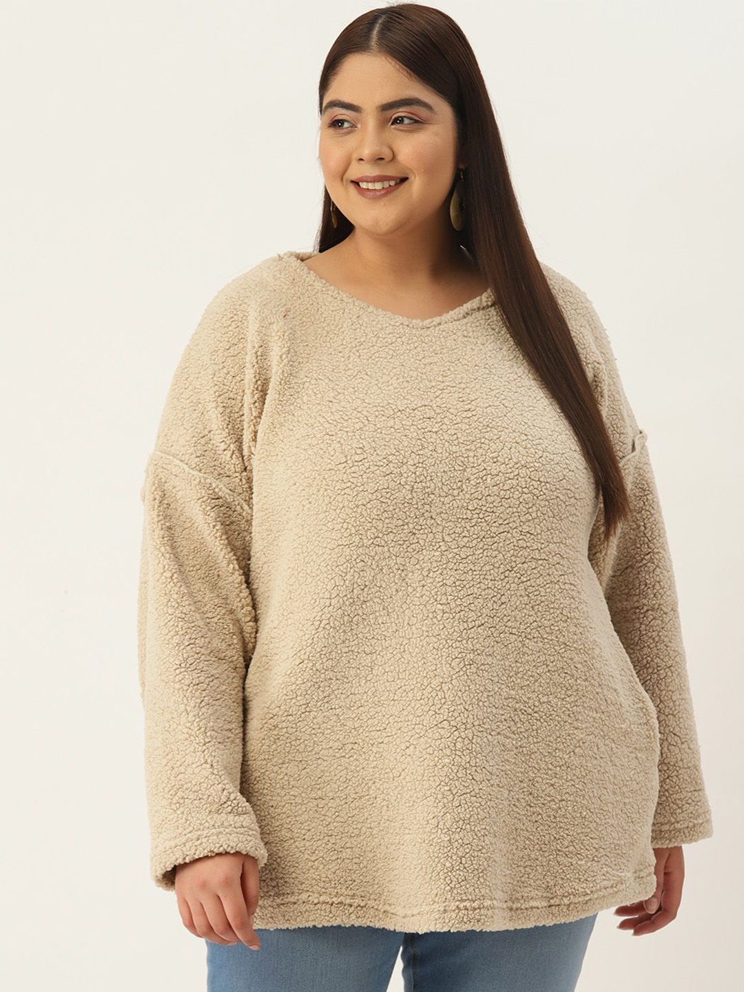 

theRebelinme Women Plus Size Round Neck Top, Off white
