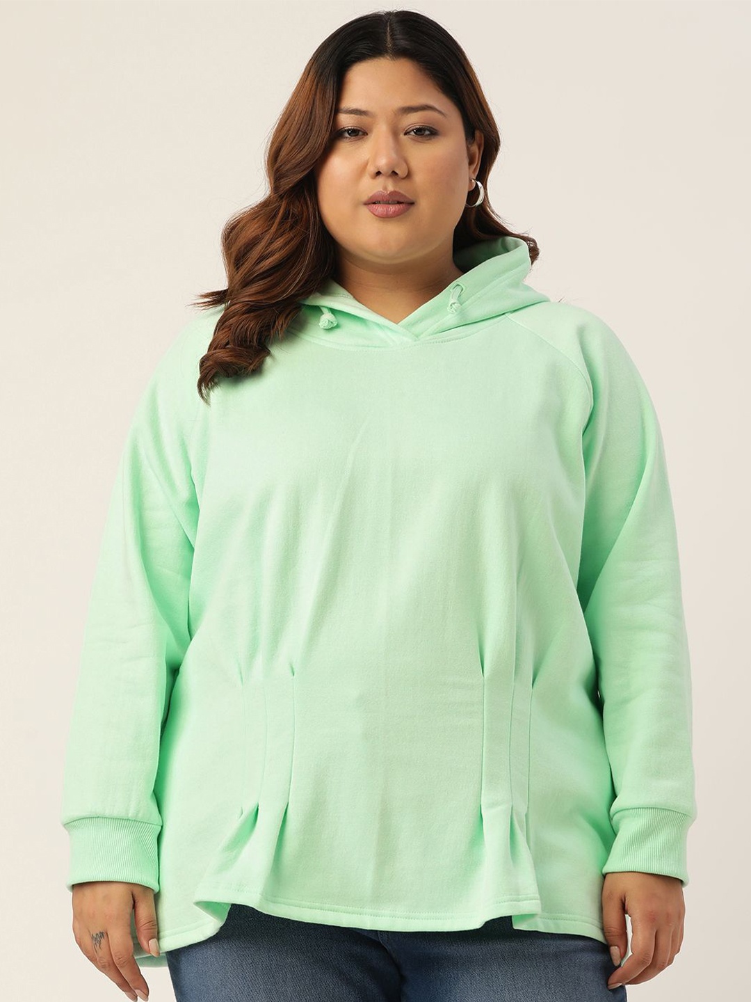 

theRebelinme Women Cotton Long Sleeves Pullover Hooded Sweatshirt, Sea green