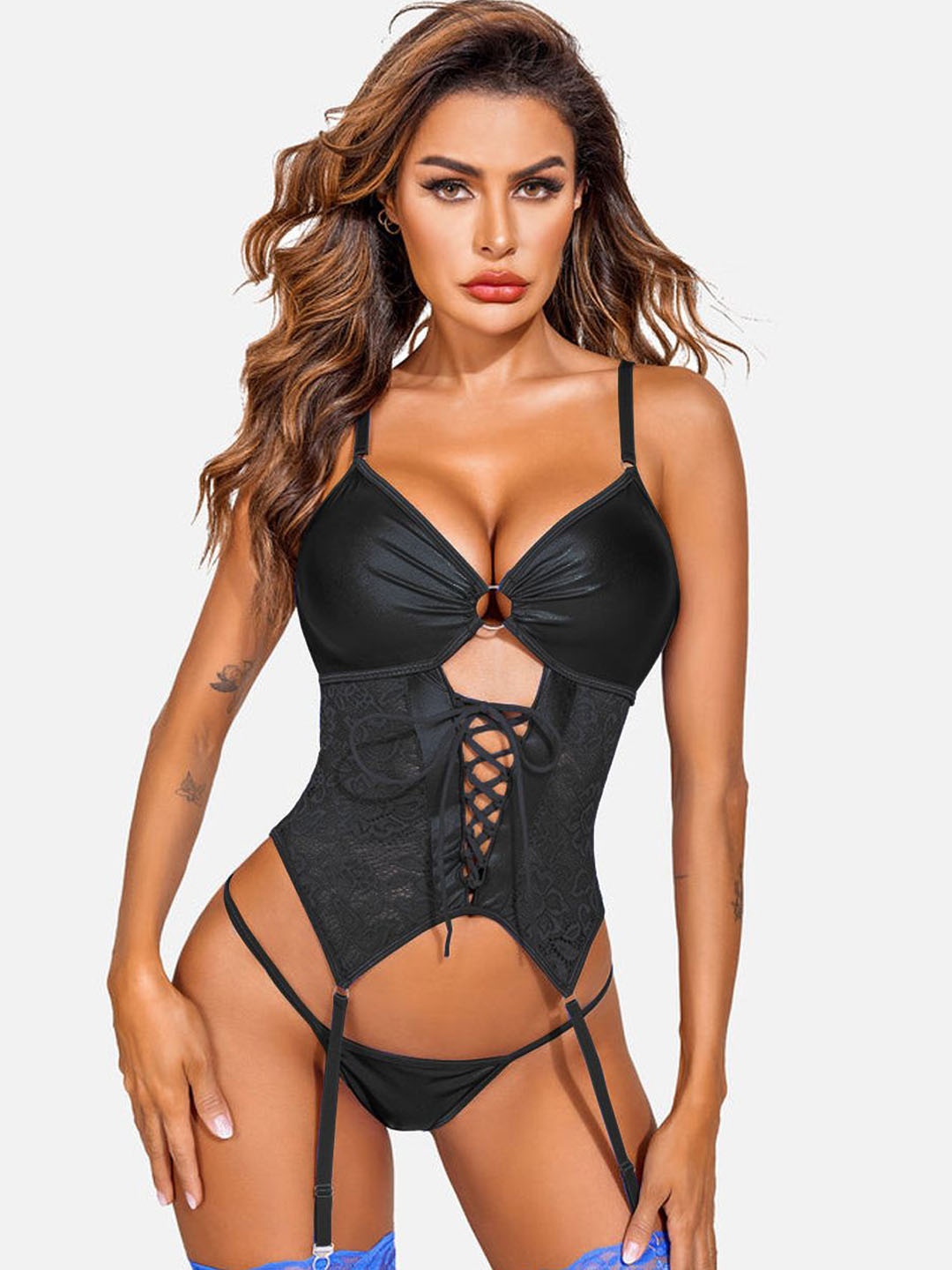 

KRENOZ Shoulder Straps Self Design Baby Doll, Black