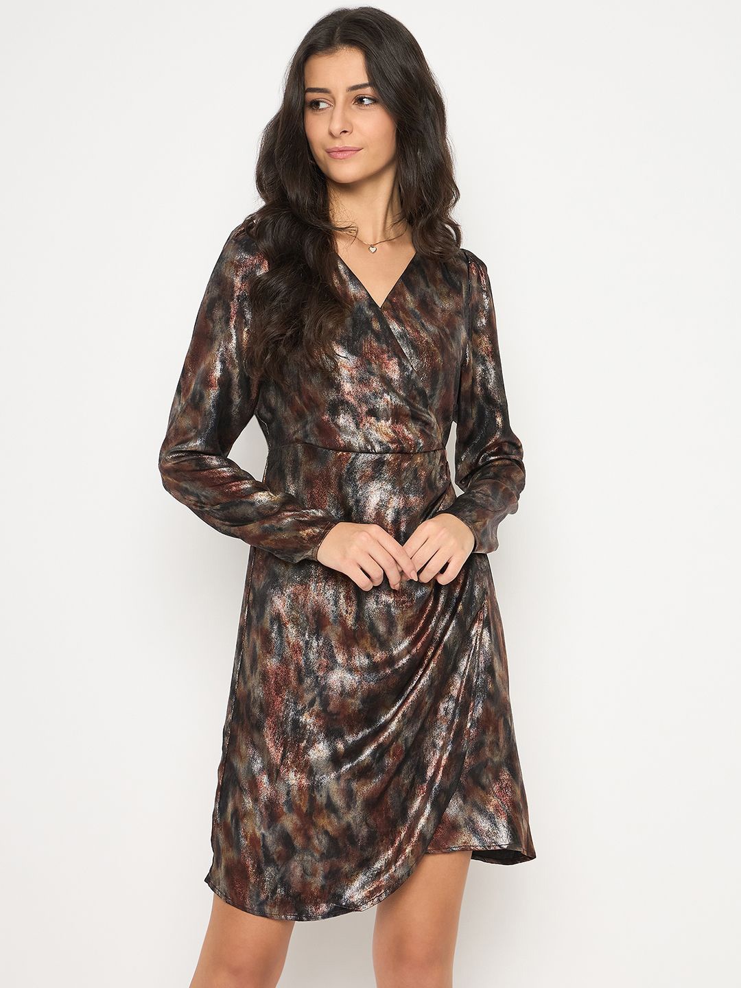 

Madame Women Abstract Printed Wrap Dress, Rust
