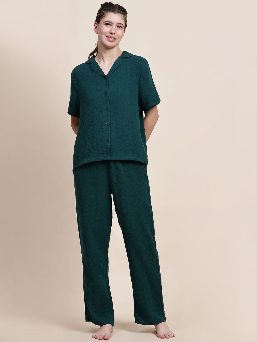 

BStories Women Pure Cotton Night suit, Green