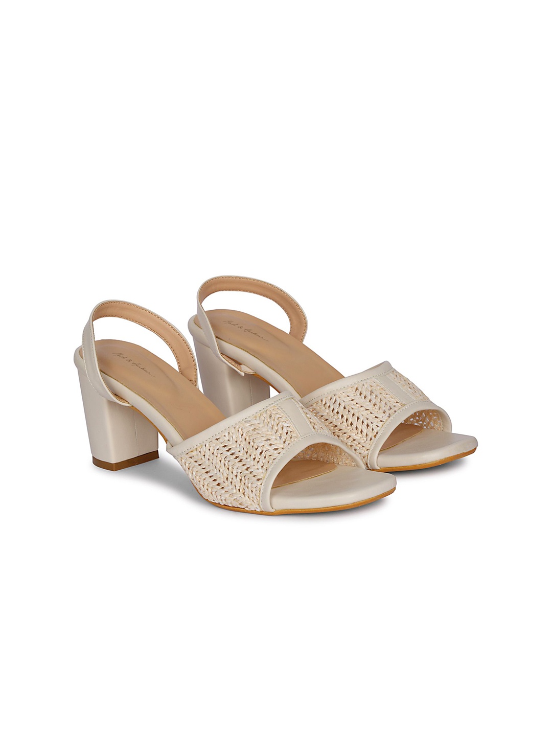 

Mast & Harbour Women Woven Design Block Heel Sandals, Cream