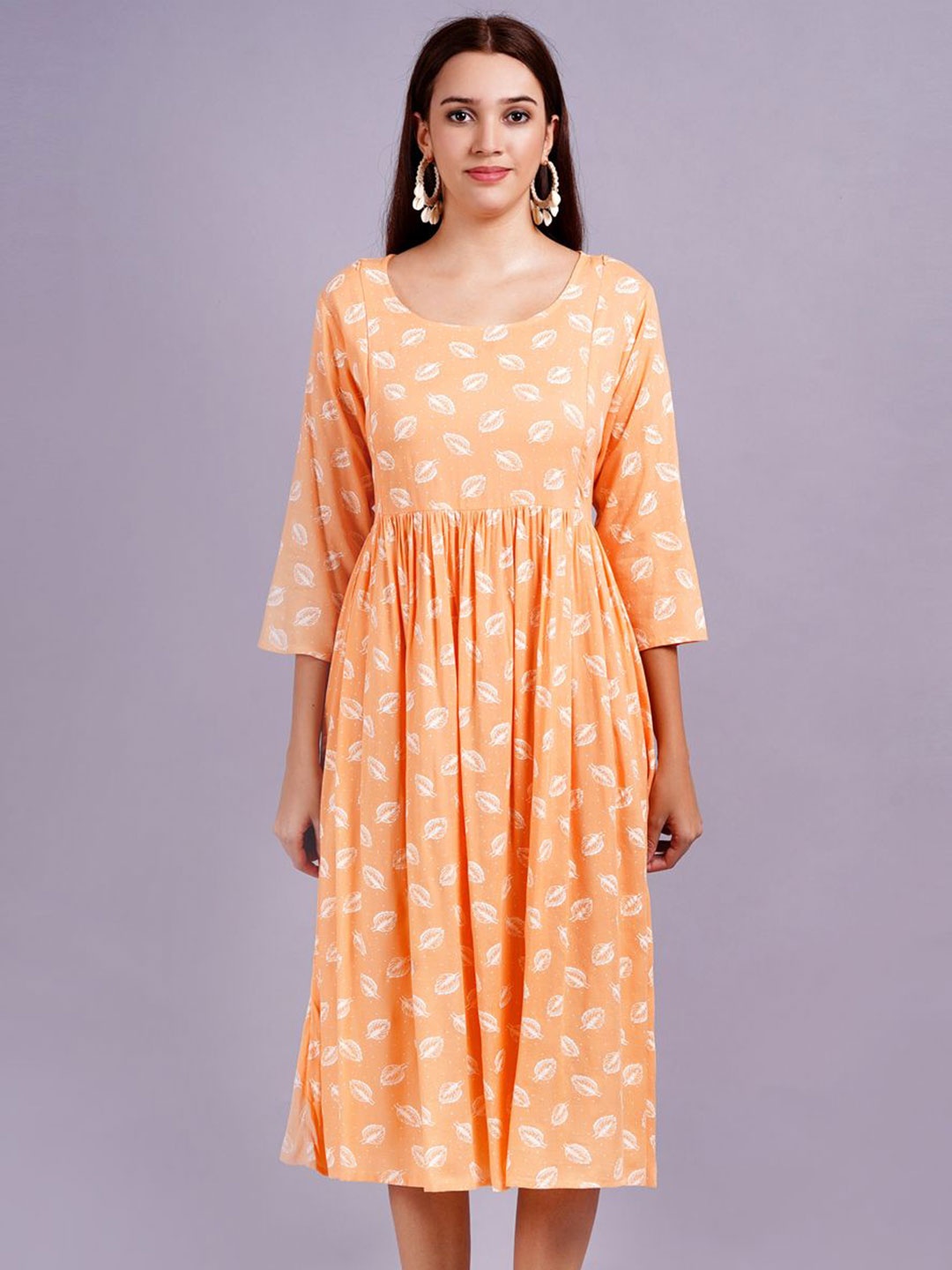

KALINI Women Tropical Printed Fit & Flare Dress, Orange