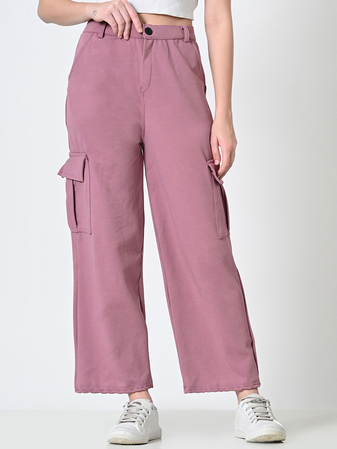 

ALIZA Women Relaxed Straight Leg Loose Fit Cargo Trousers, Pink