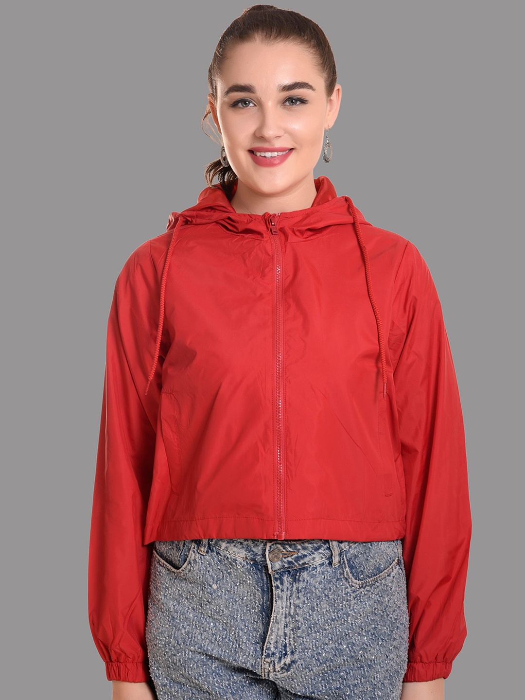 

The Roadster Lifestyle Co Crop Hooded Sporty Jacket, Red