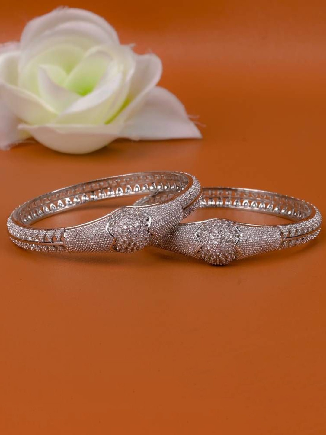 

Zevarly Set Of 2 Silver-Plated American Diamond Stone Studded Bangles