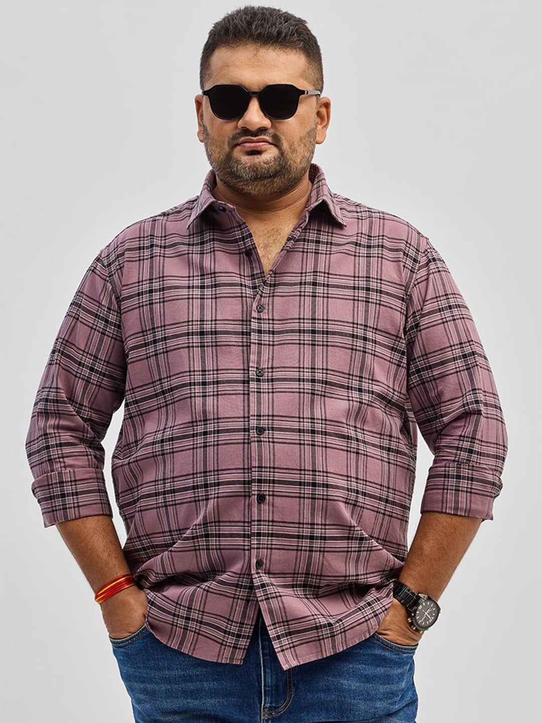 

Snitch Plus Size Men Classic Checked Casual Shirt, Mauve