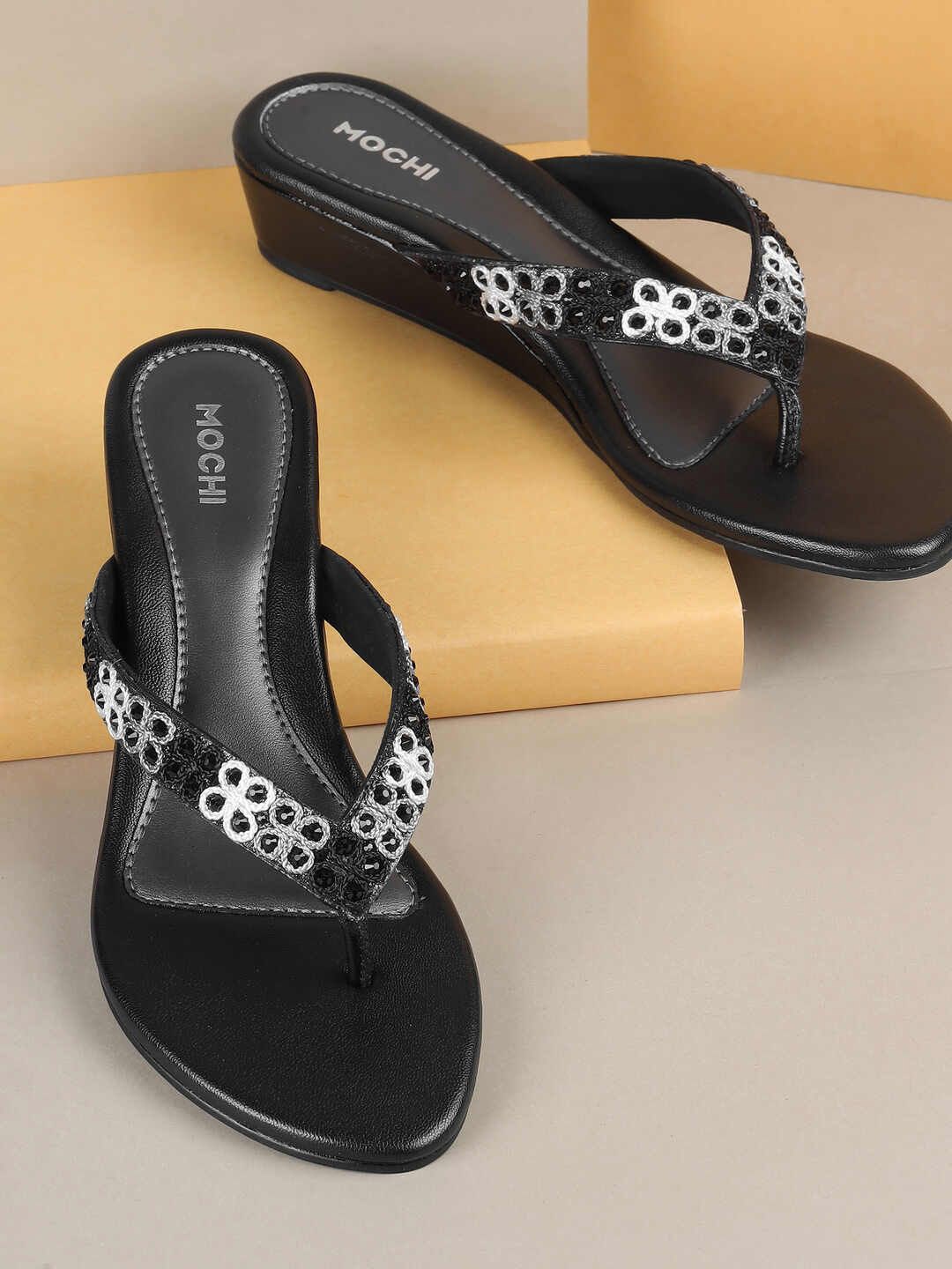 

Mochi Women Embellished Wedge Heel Sandals, Black