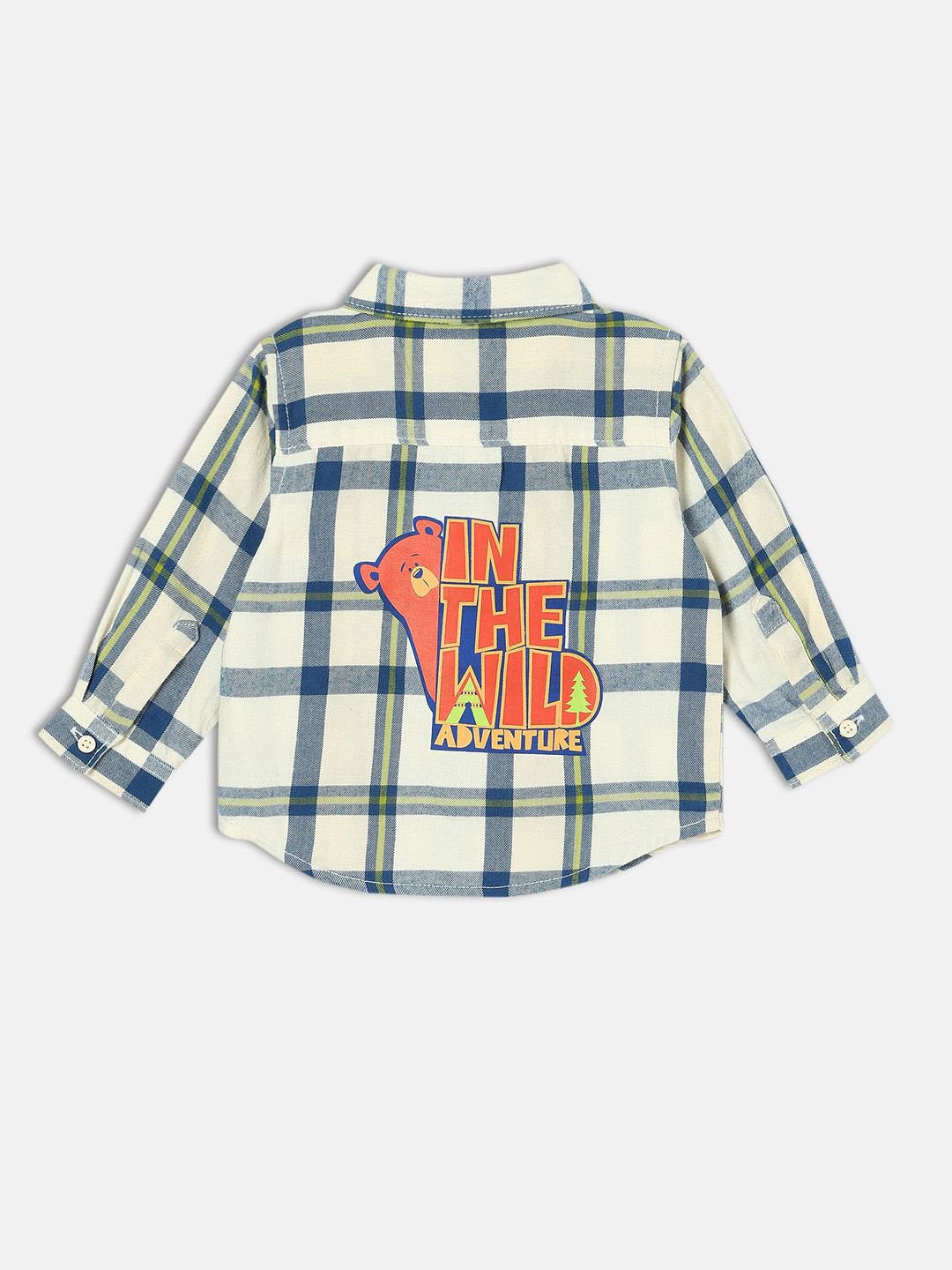 

MINI KLUB Boys Checked Typography Printed Shirt, Cream