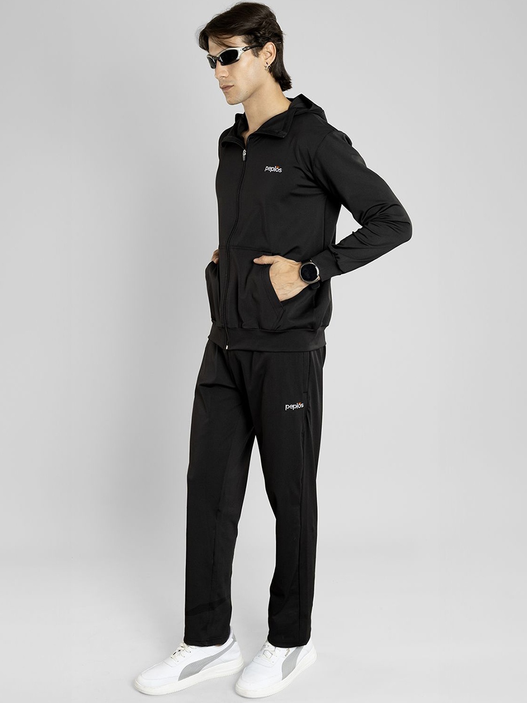 

PEPLOS Men Rapid-Dry Hooded Tracksuit, Black