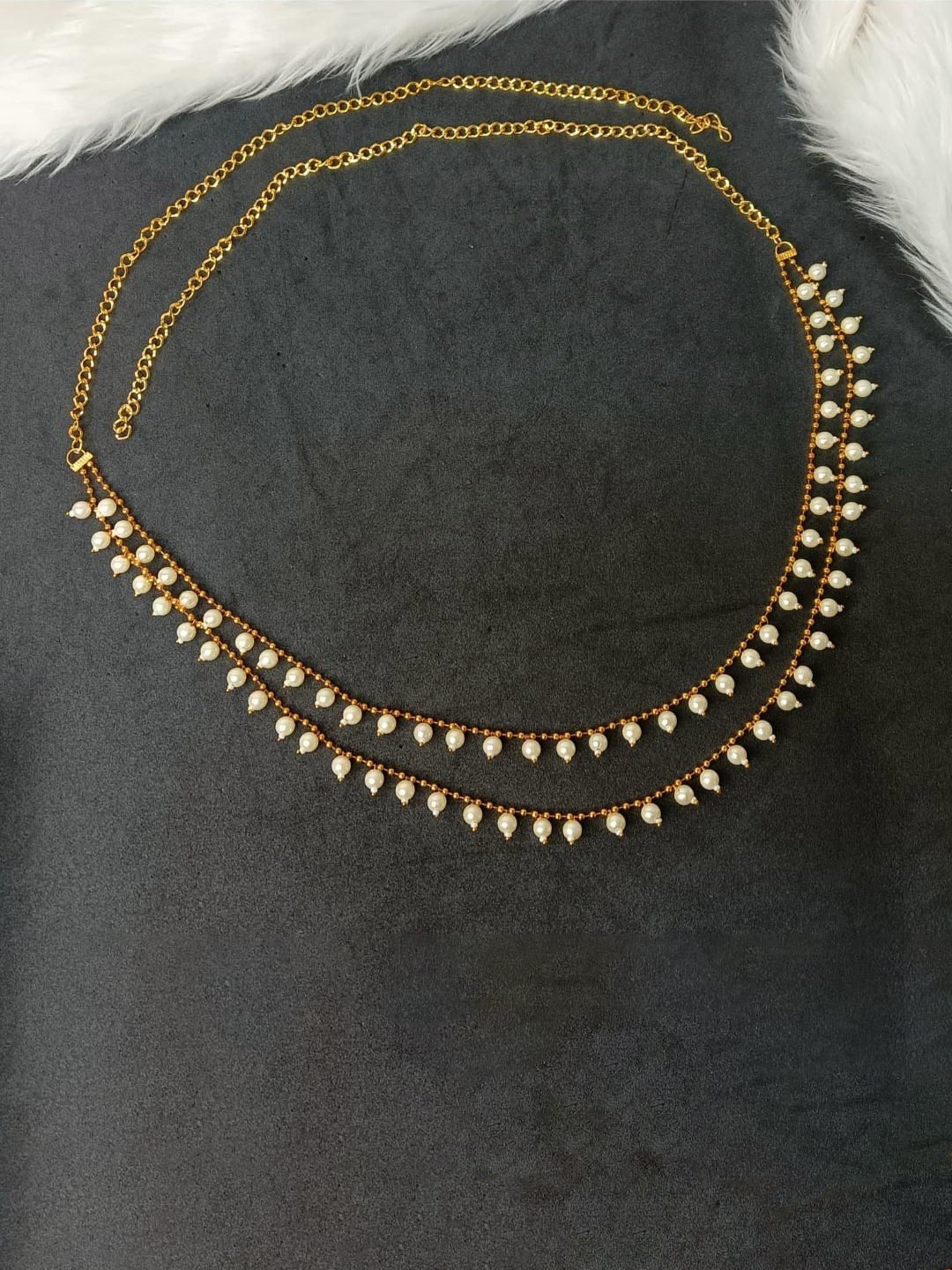 

Efulgenz Beaded Studded Waist Chain Saree Accessories, Gold