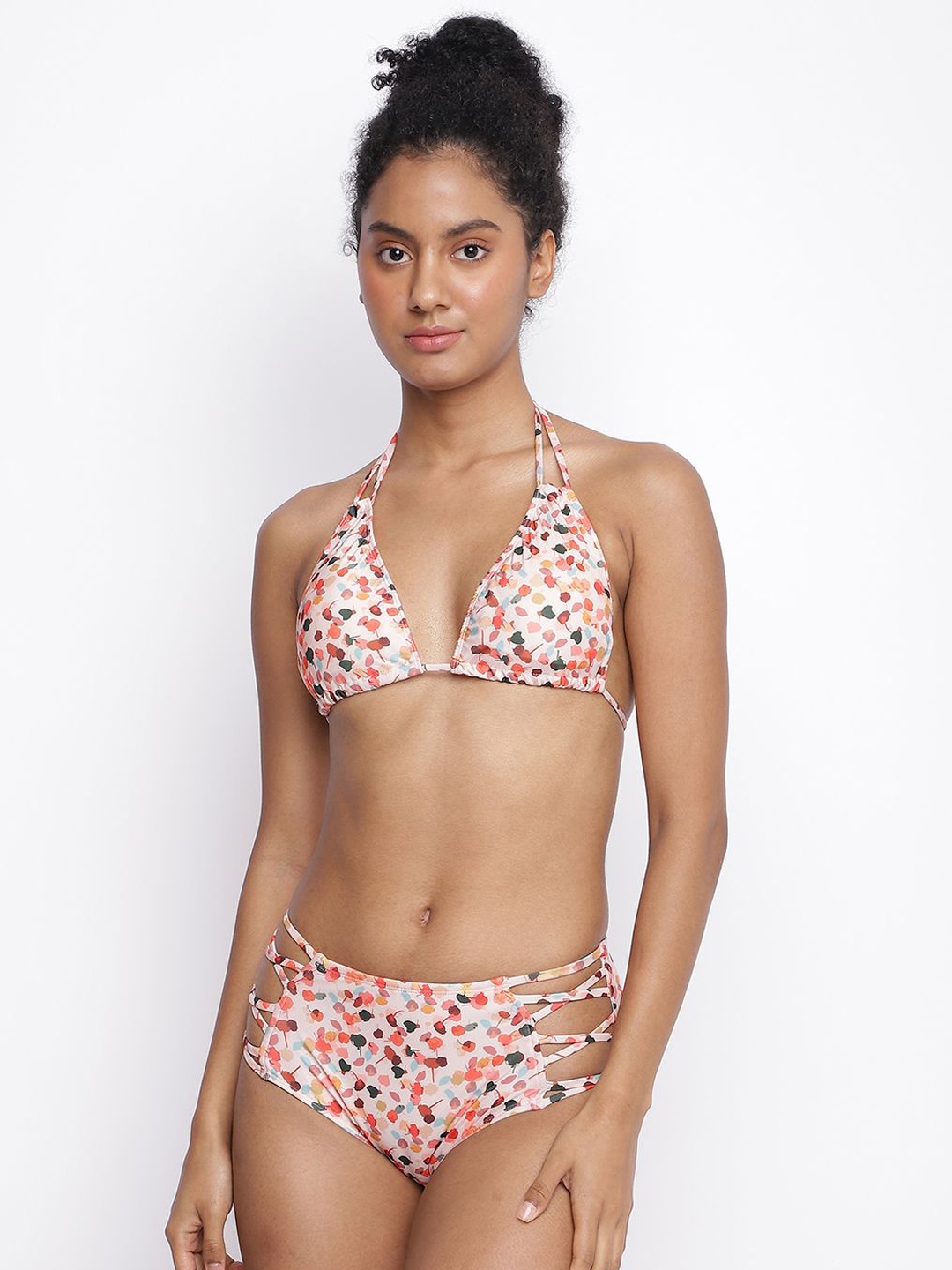 

La Intimo Printed Halter Neck Swim Top, Cream