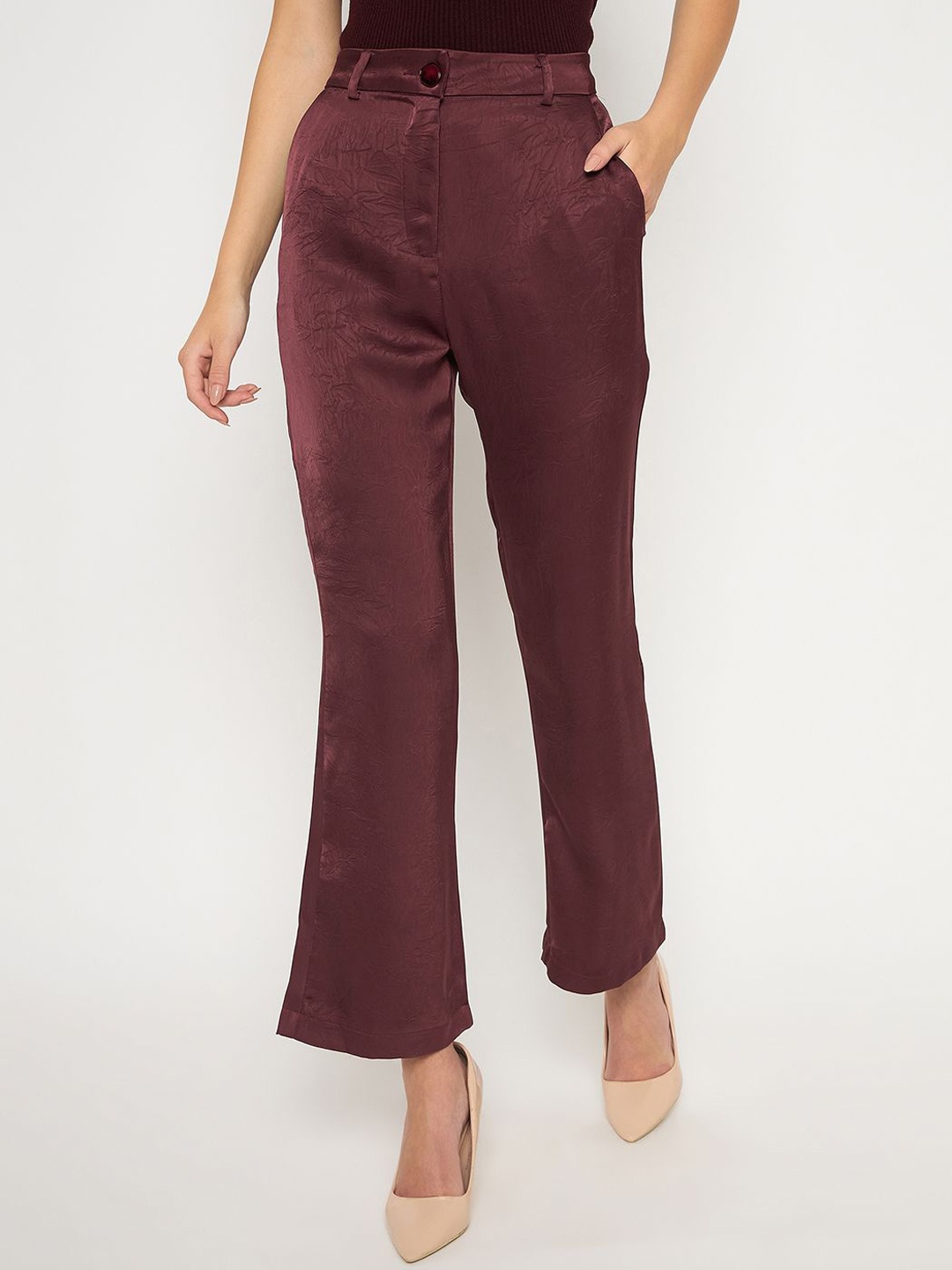 

Madame Women Regular Fit Bootcut Trousers, Maroon