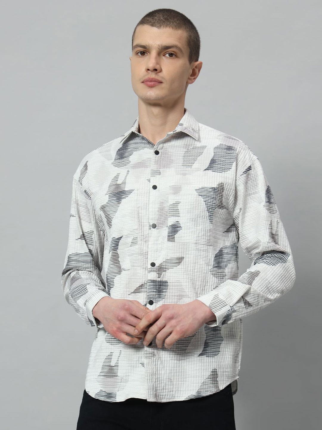 

ROCK AND ROLL Men Spread Collar Abstract Printed Casual Shirt, Beige
