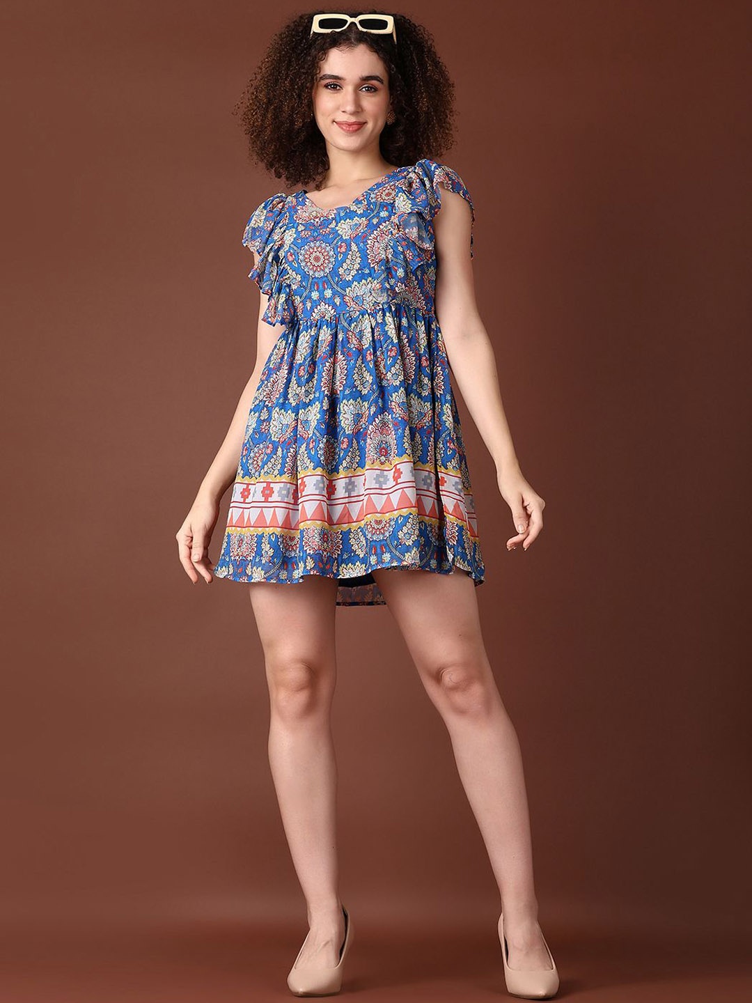 

V-Mart Women Ethnic Motifs Printed Fit & Flare Dress, Blue