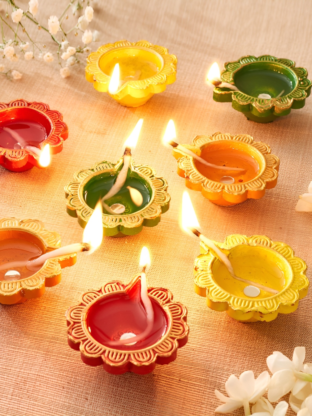 

Home Centre Set Of 8 Earthen Clay Diyas, Yellow