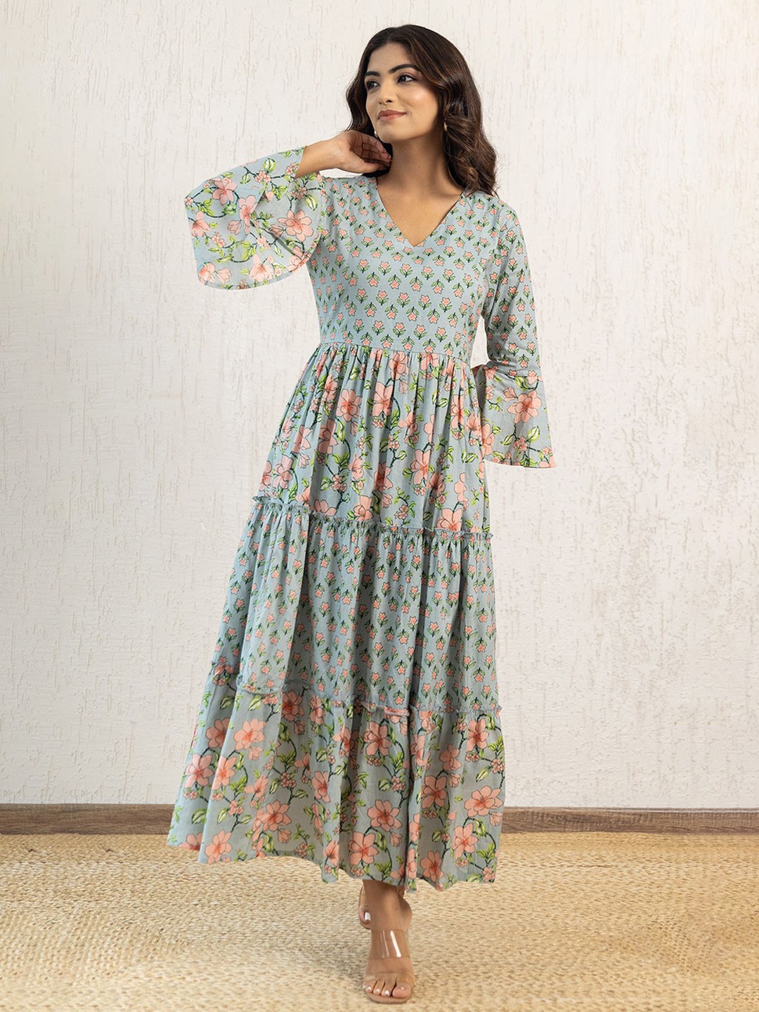 

Polago Clothing Floral Print Maxi Dress, Green