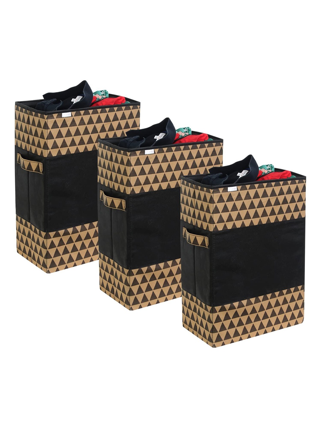

prettykrafts Beige & Black 3 Pieces Foldable Large Laundry Bag