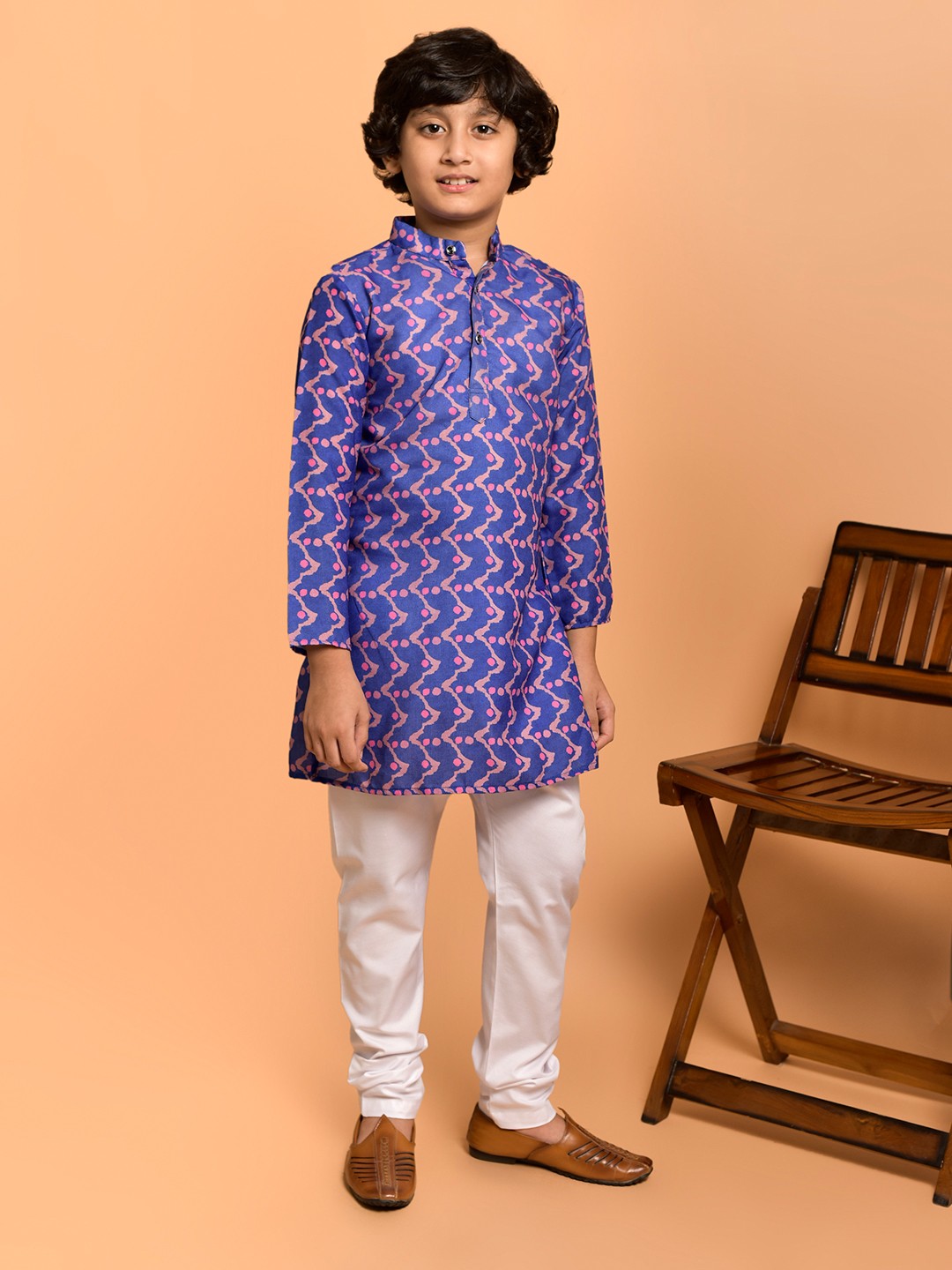 

PRINTCULTR Boys Abstract Printed Straight Kurta with Churidar, Blue
