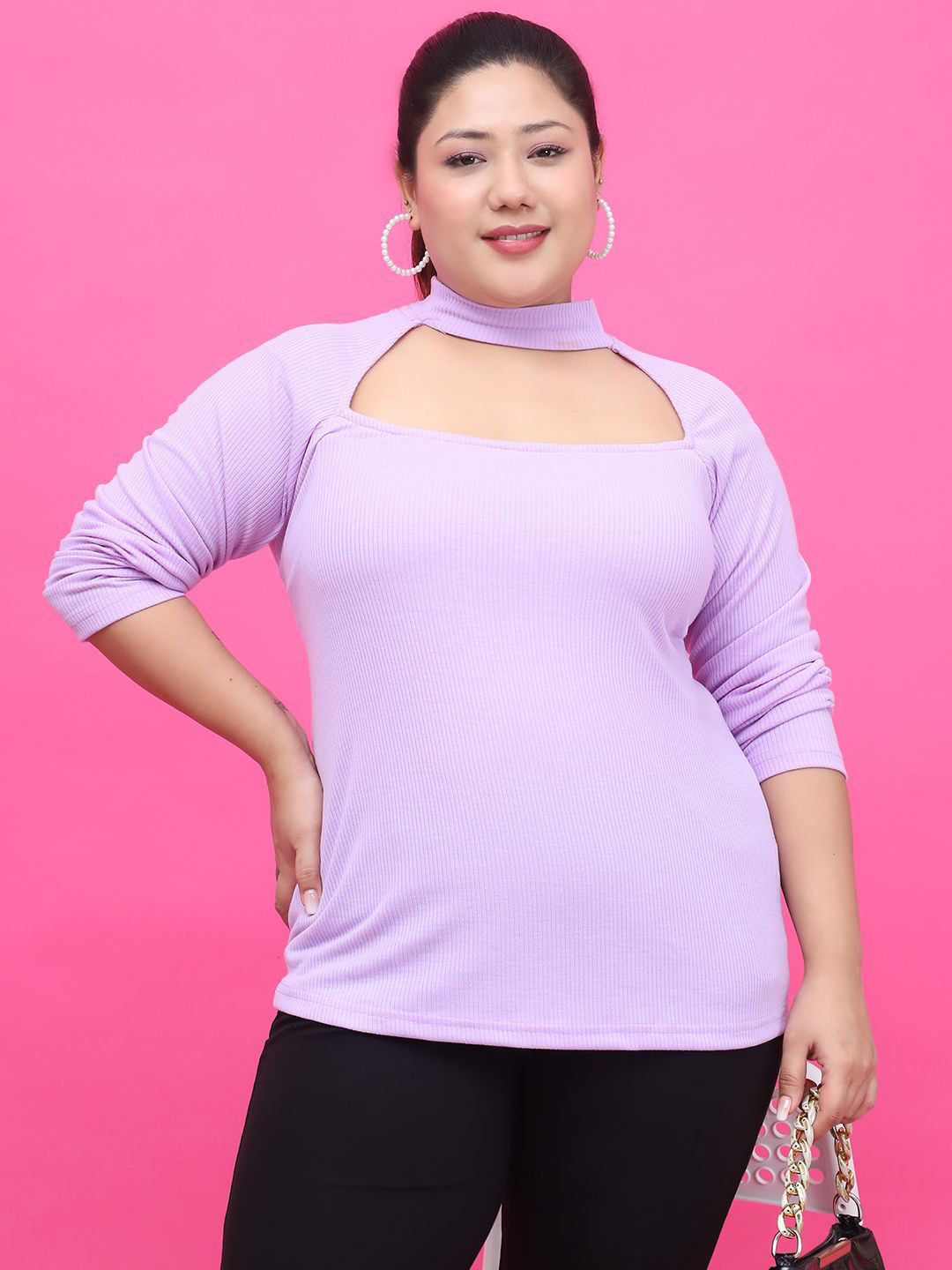

theRebelinme Women Solid High Neck Cotton Top, Lavender
