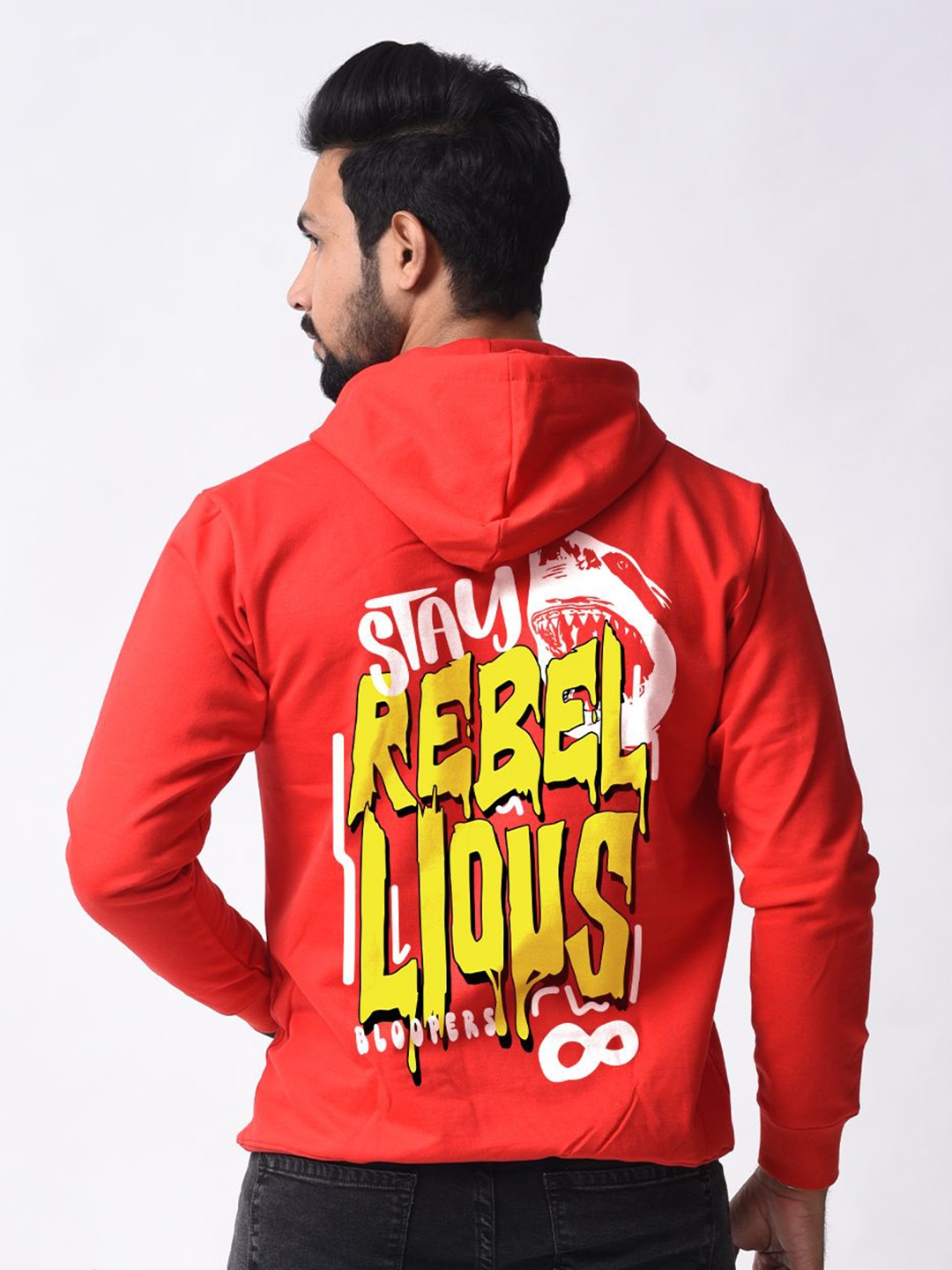 

Bloopers Store Men Typography Printed Hood Cotton Pullover Sweatshirt, Red