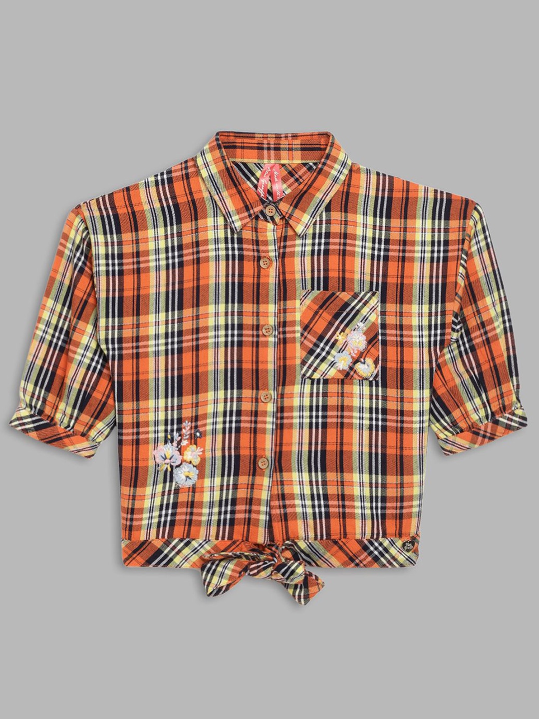 

Blue Giraffe Girls Checked Shirt Collar Cotton Top, White