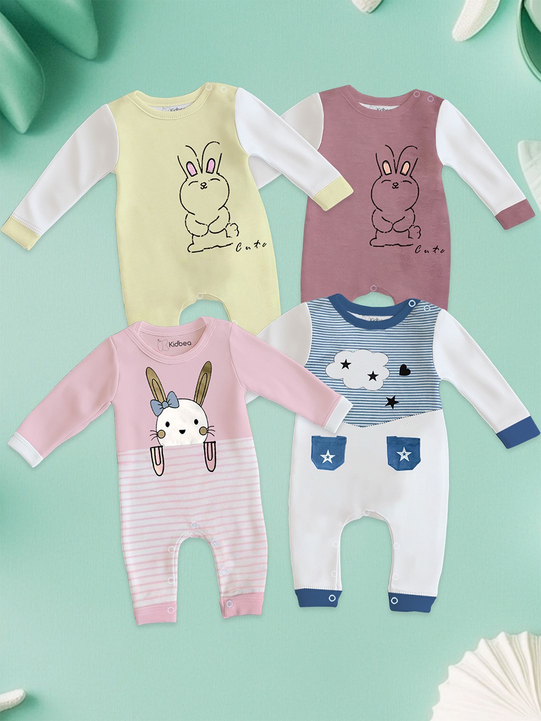 

Kidbea Infants Pack Of 4 Self-Designed Organic Cotton Rompers, Yellow
