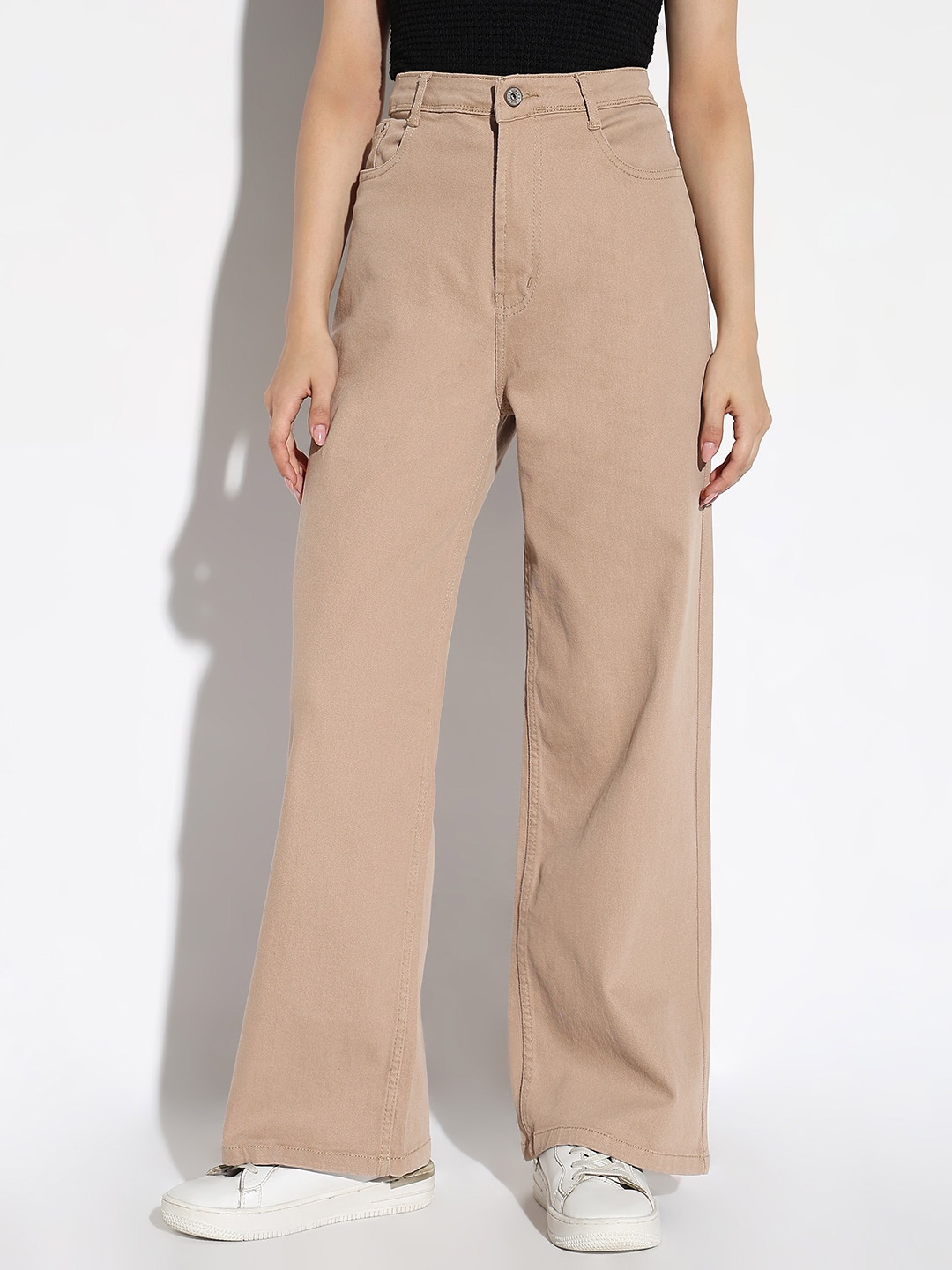 

SHOWOFF Women Comfort Beige Wide Leg Denim Jeans