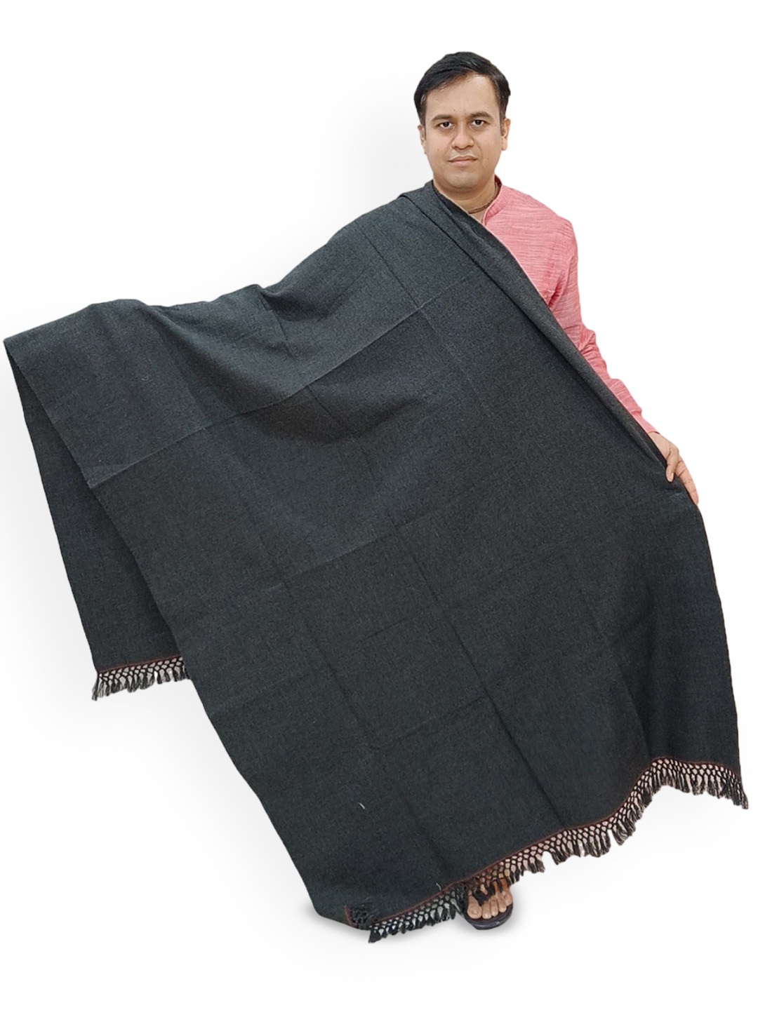 

Vrinde Men Tasselled Bordered Woollen Shawl, Grey