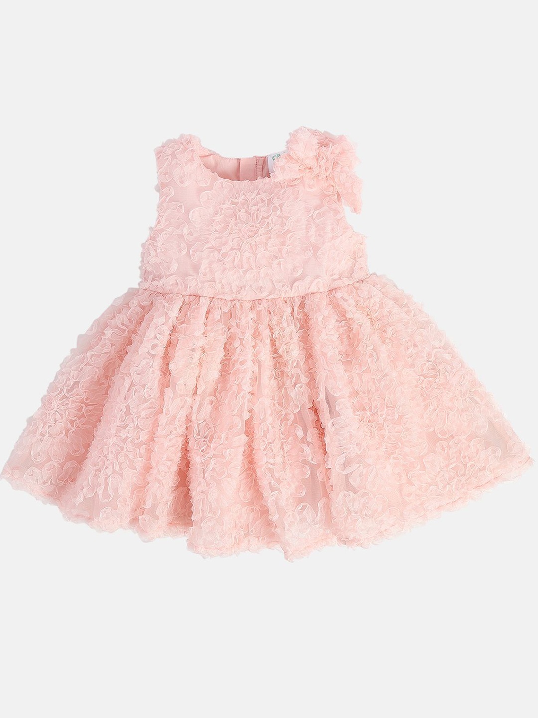 

MINI KLUB Girls Round Neck Knee Length Woven Fit & Flare Dress, Pink
