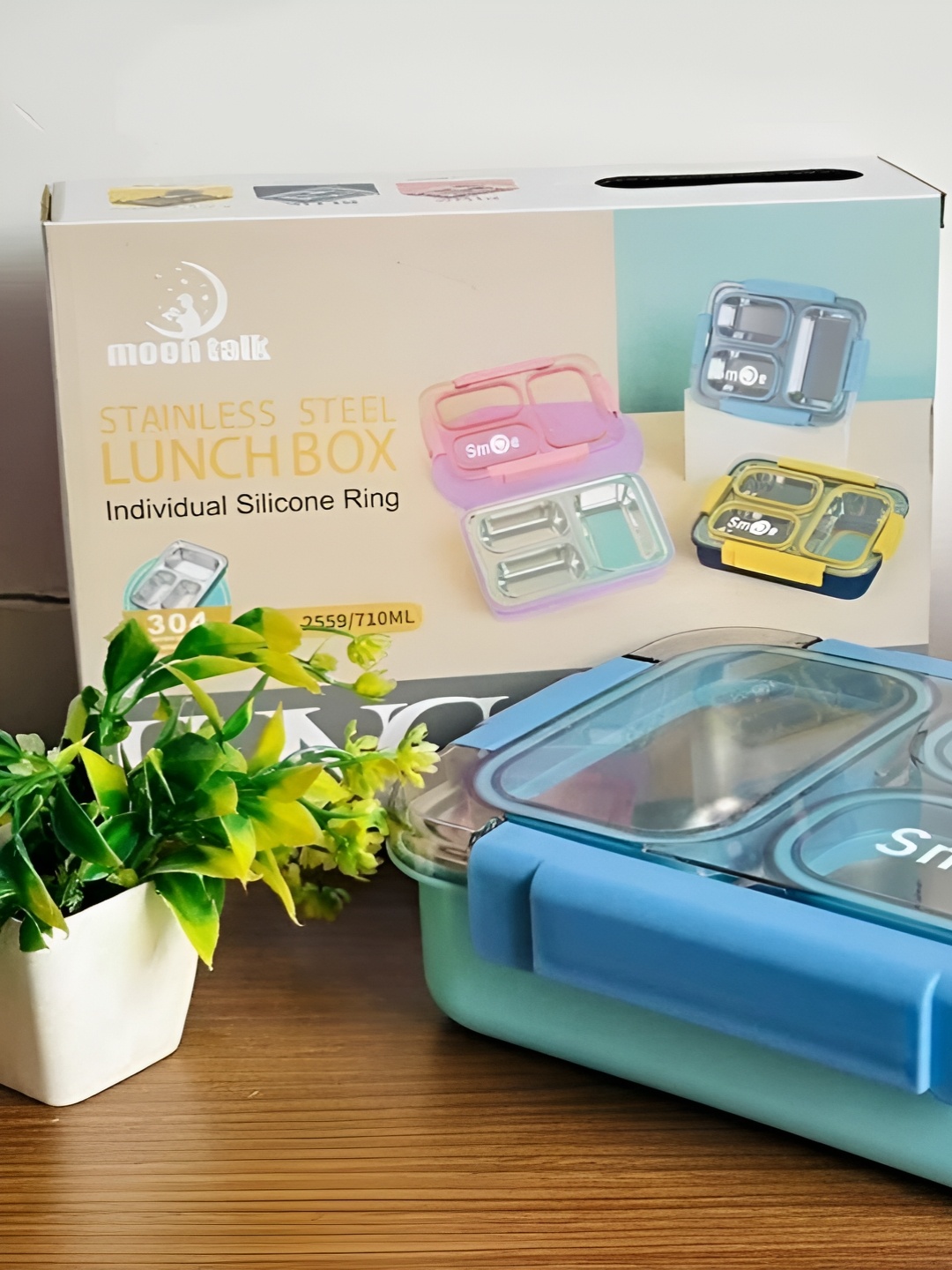

MODEFE Blue Stainless Steel Dishwasher Safe Lunch Box 710ml